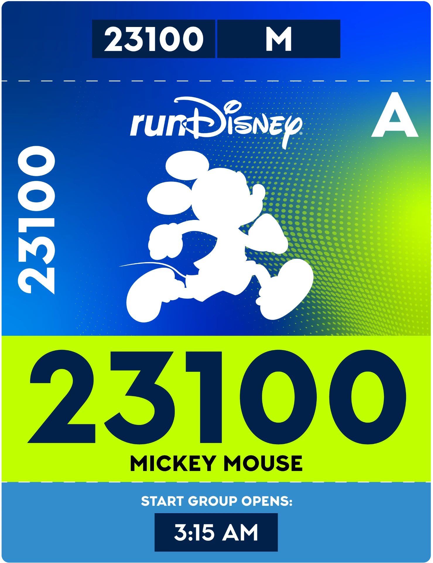 Disney Wine and Dine 5K race bib showing the tear tags and timing tag